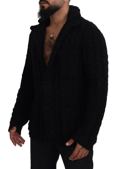  - Elegant Black Wool-Cashmere Cardigan Sweater