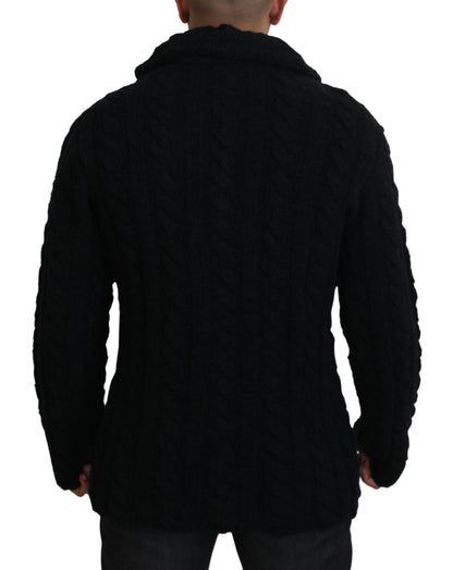  - Elegant Black Wool-Cashmere Cardigan Sweater