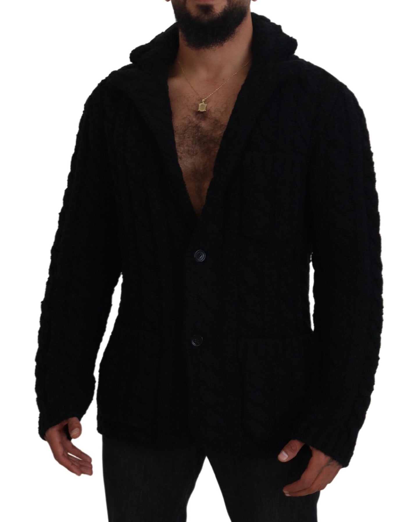  - Elegant Black Wool-Cashmere Cardigan Sweater