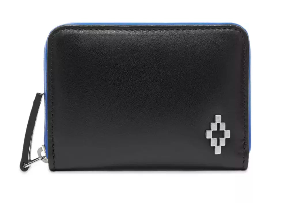  - Sleek Black Leather Card Holder with Blue Accents