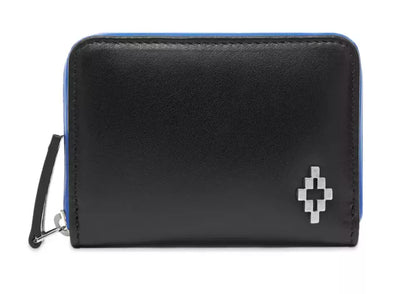  - Sleek Black Leather Card Holder with Blue Accents