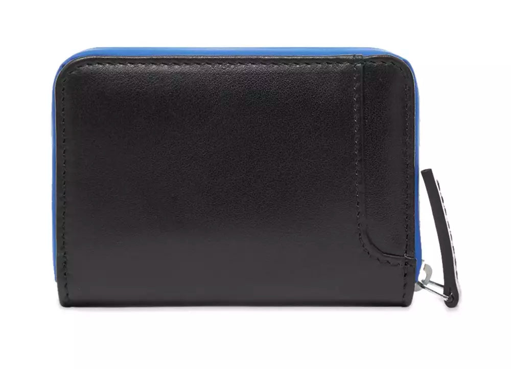  - Sleek Black Leather Card Holder with Blue Accents