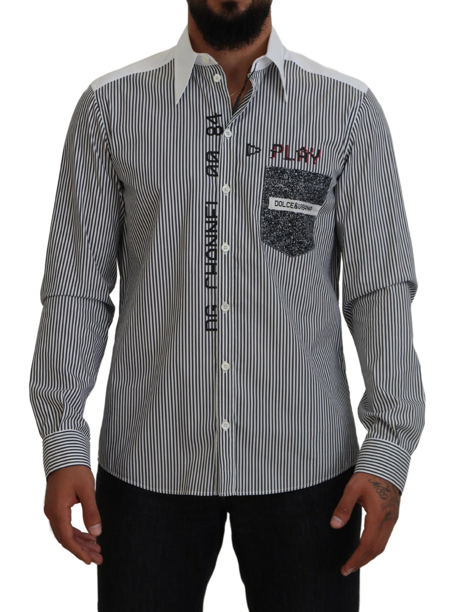  - Classic Black and White Striped Button-Down Shirt