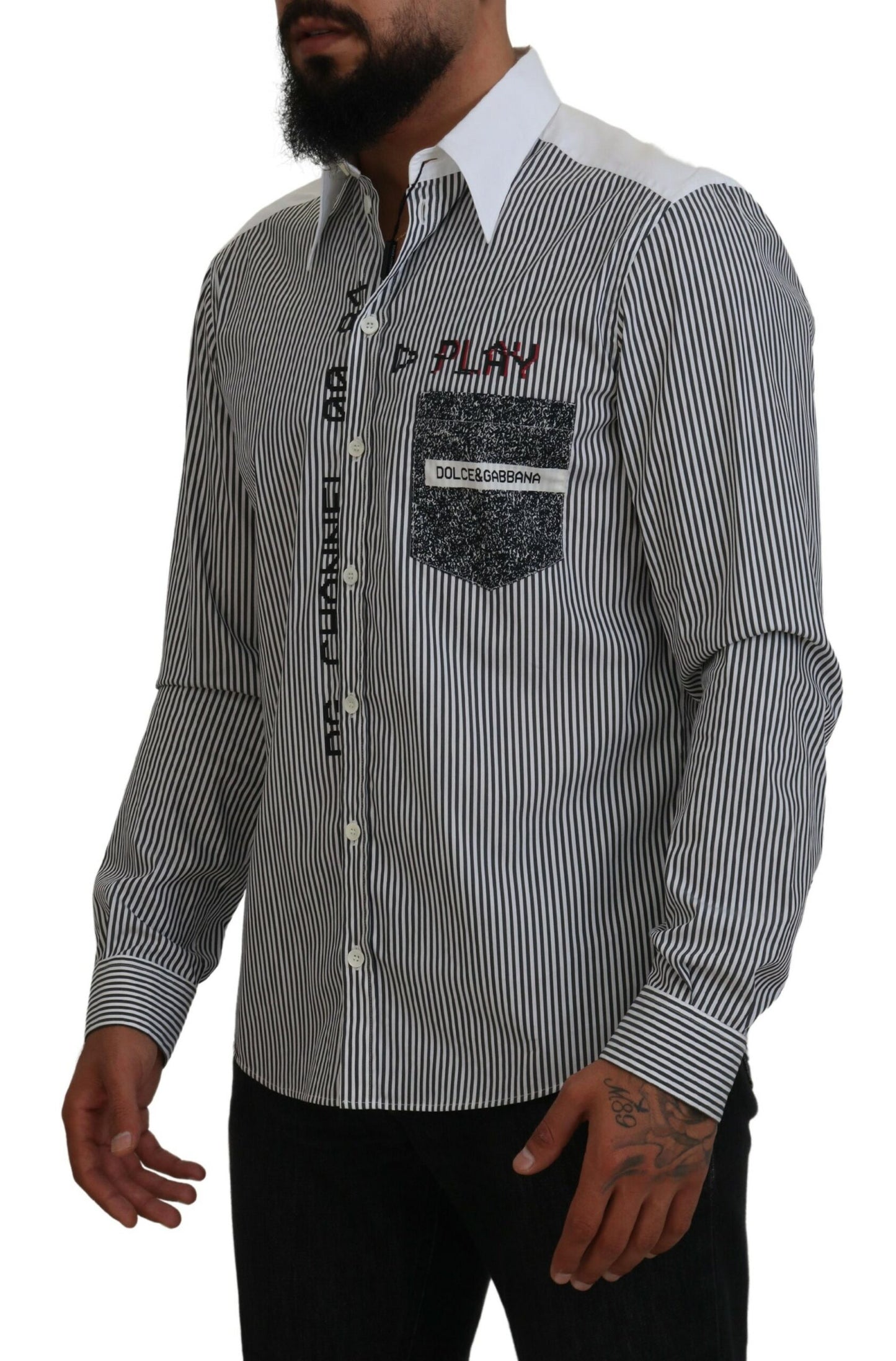  - Classic Black and White Striped Button-Down Shirt