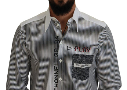  - Classic Black and White Striped Button-Down Shirt