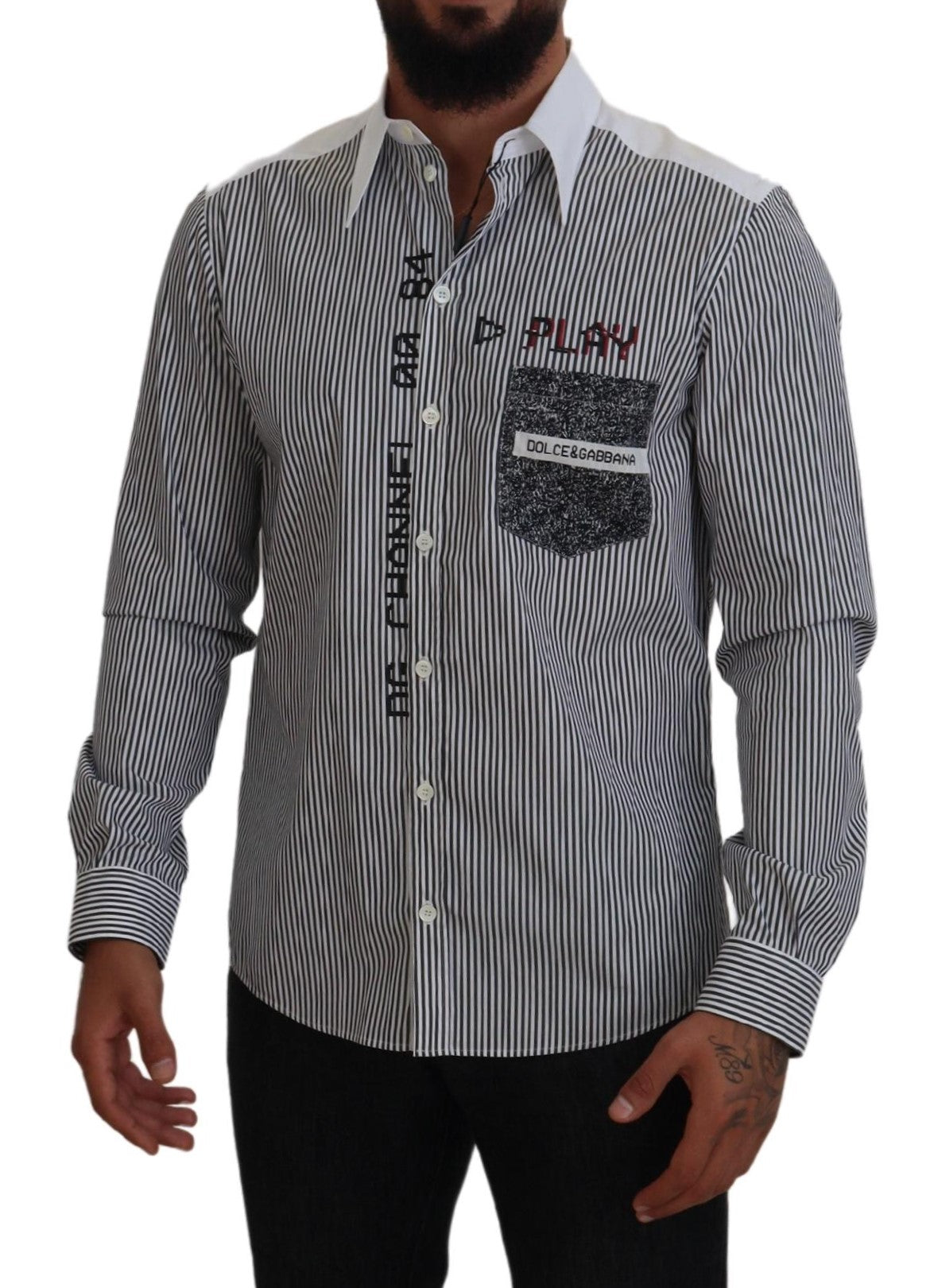  - Classic Black and White Striped Button-Down Shirt