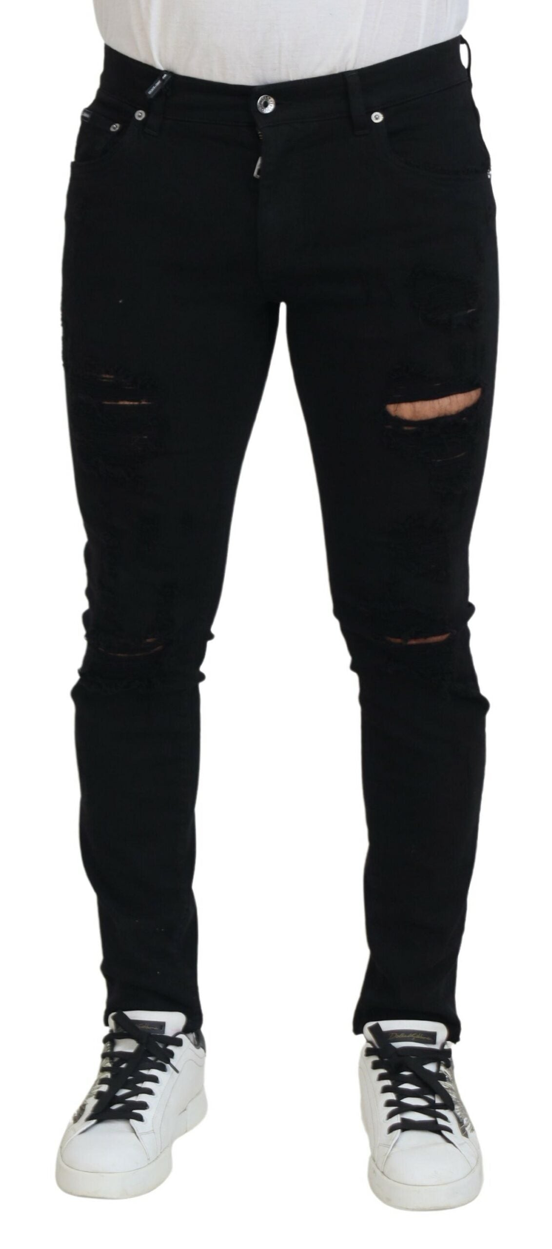  - Svelte Black Tattered Slim Fit Denim