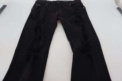  - Svelte Black Tattered Slim Fit Denim