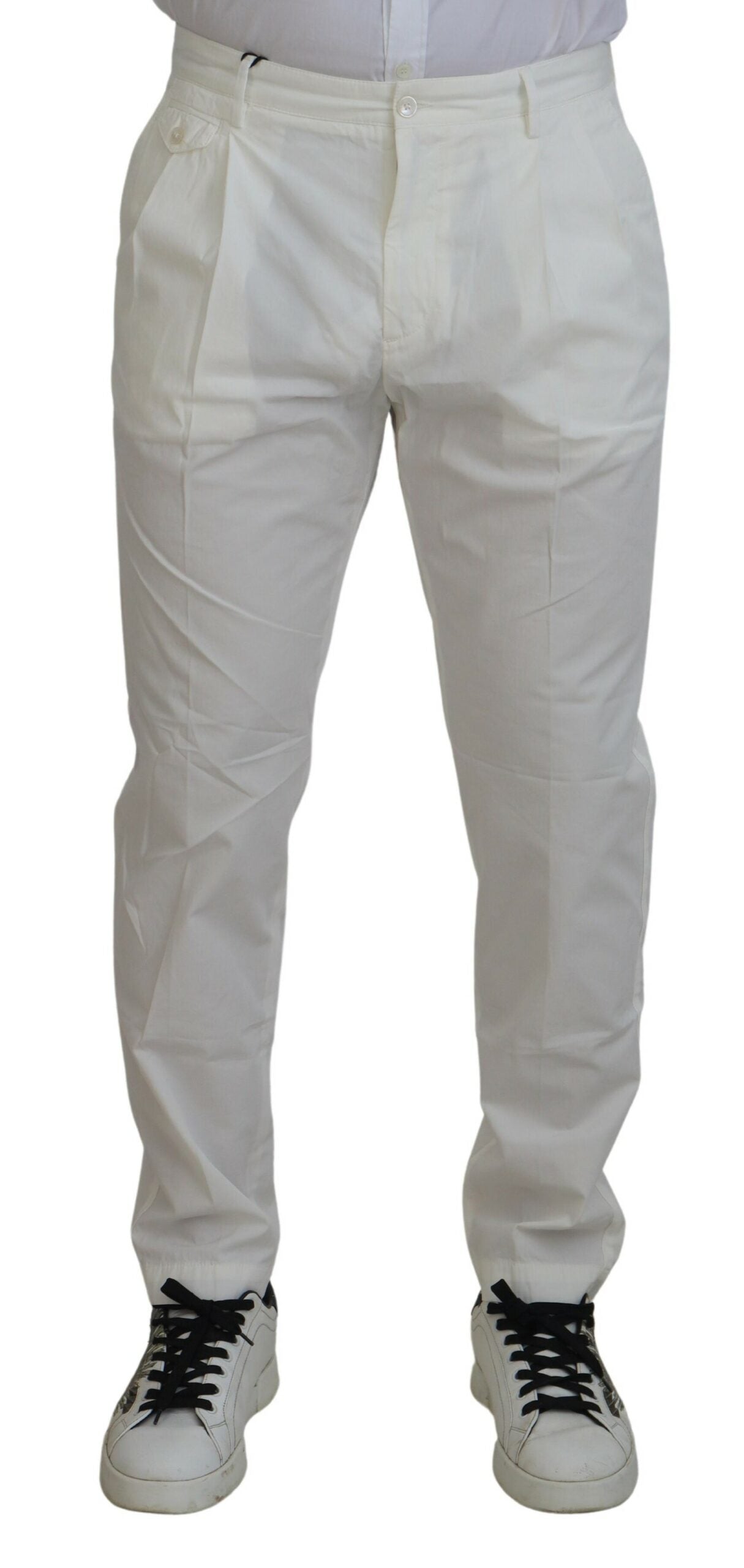  - Elegant White Cotton Chino Pants