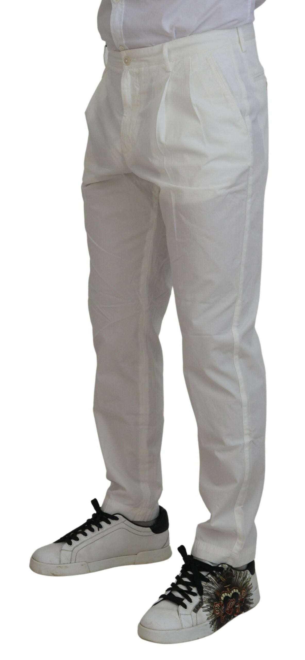  - Elegant White Cotton Chino Pants