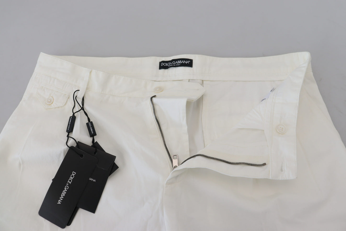  - Elegant White Cotton Chino Pants