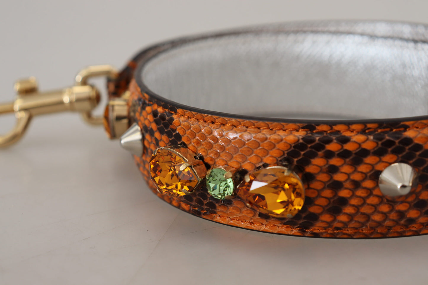  - Chic Orange Leather Bag Strap with Gold-Tone Clasps