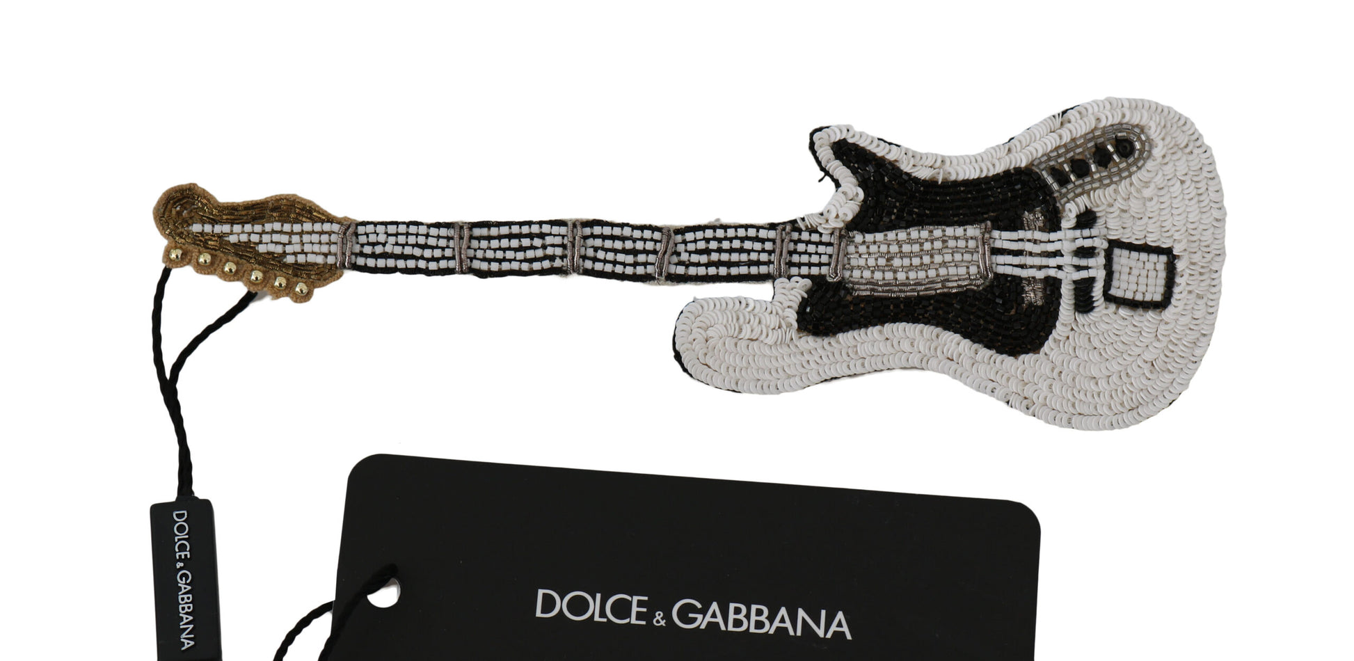 Gold and White Sequined Guitar Pin Brooch