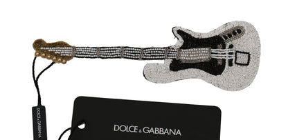  - Gold and White Sequined Guitar Pin Brooch