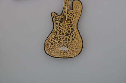  - Gold and White Sequined Guitar Pin Brooch