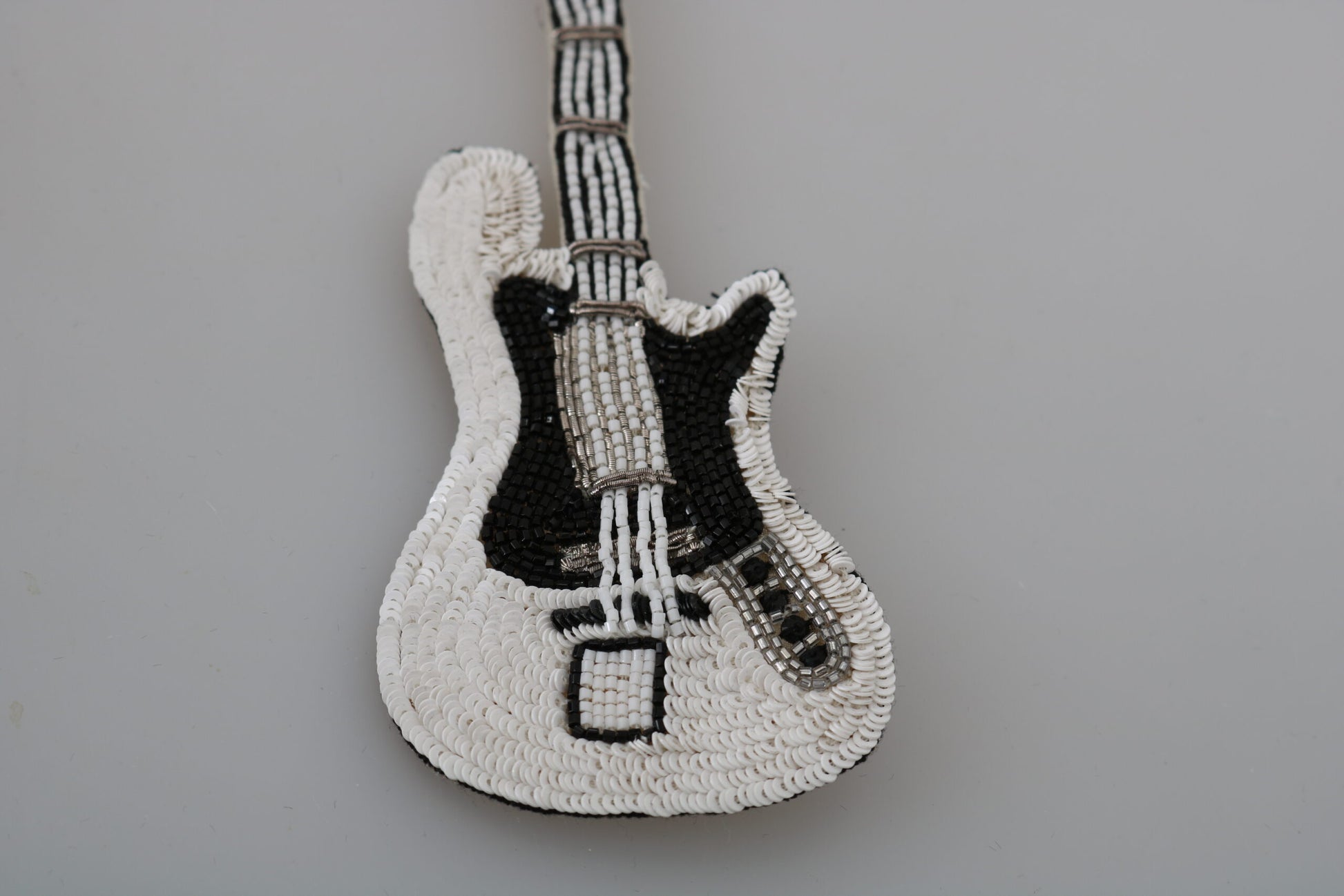 Gold and White Sequined Guitar Pin Brooch