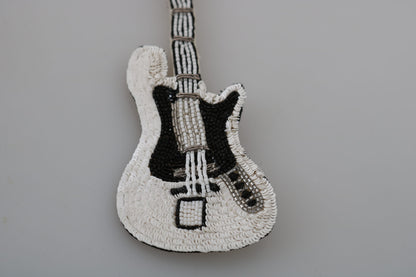  - Gold and White Sequined Guitar Pin Brooch