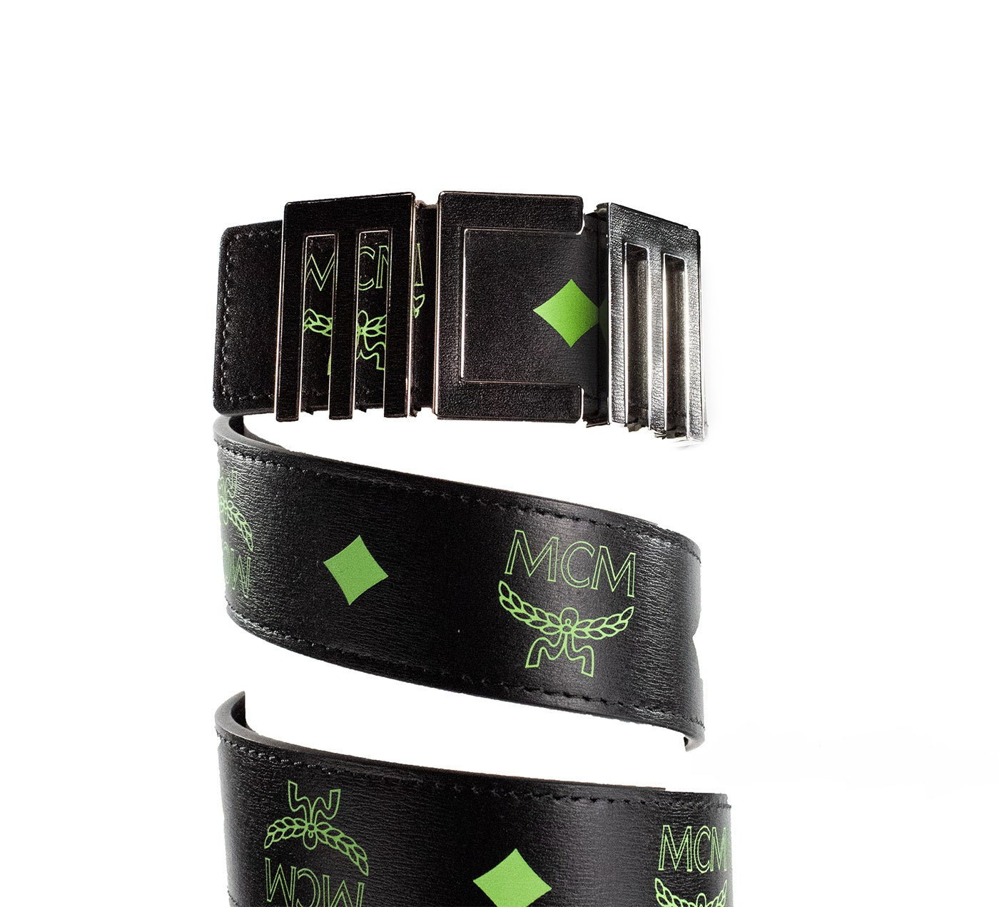  - Claus Mens Summer Green Smooth Visetos Logo Leather Numeric Buckle Belt