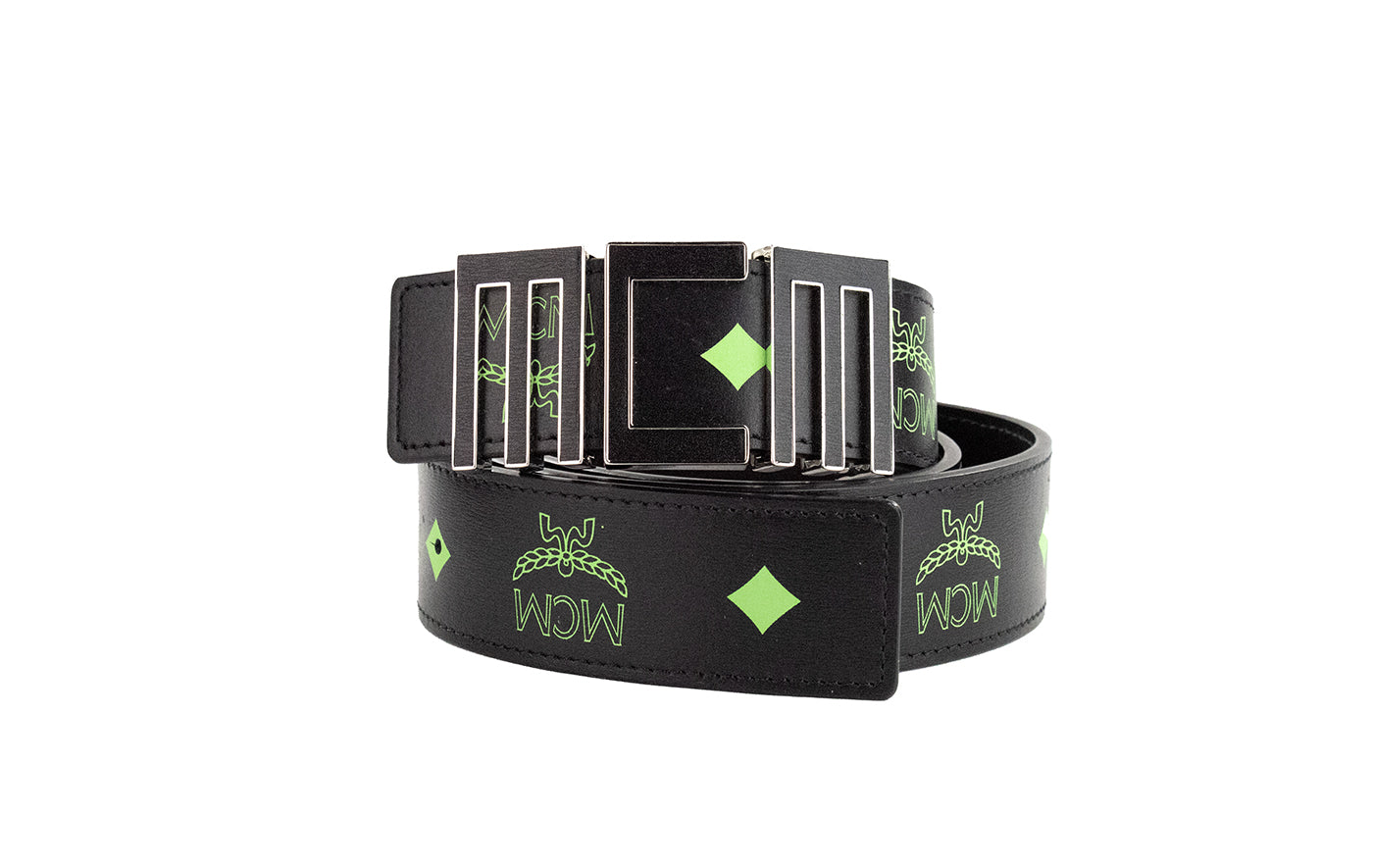  - Claus Mens Summer Green Smooth Visetos Logo Leather Numeric Buckle Belt