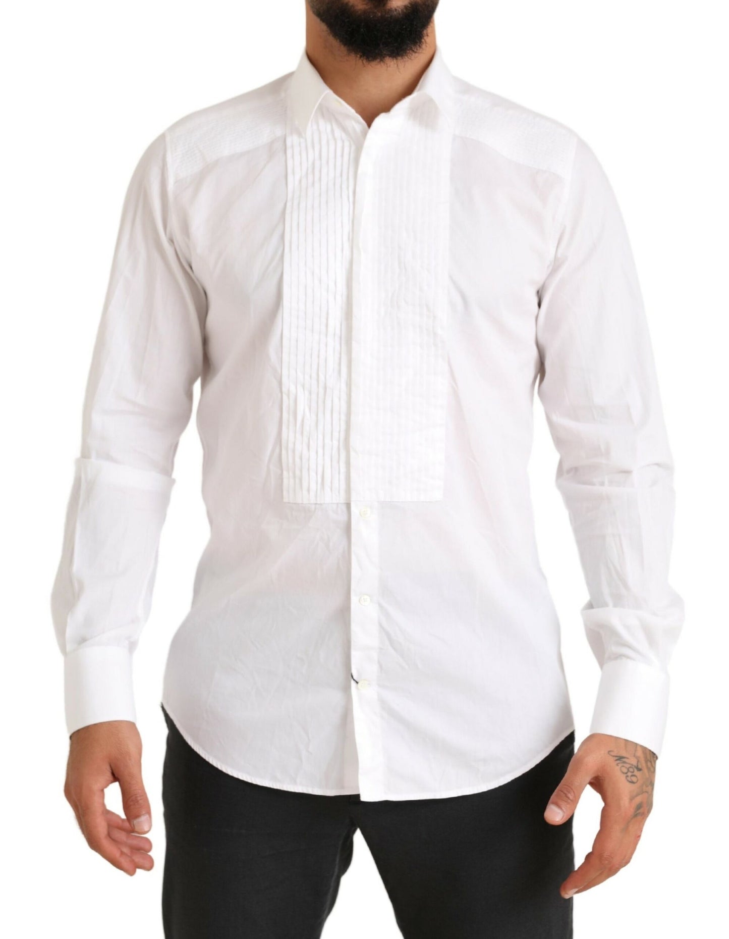  - Elegant White Slim Fit Cotton Dress Shirt