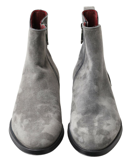  - Elegant Gray Chelsea Leather Boots