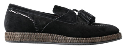  - Elegant Black Suede Espadrilles Sneakers