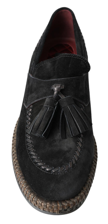  - Elegant Black Suede Espadrilles Sneakers