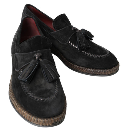  - Elegant Black Suede Espadrilles Sneakers