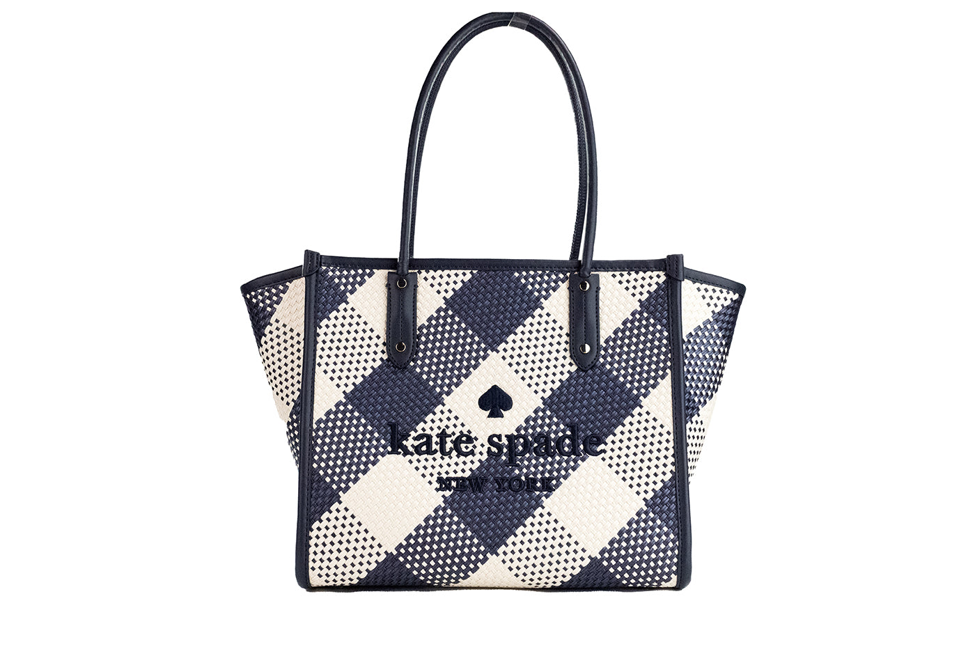  - Ella Gingham Blazer Blue Oversized Woven Shoulder Tote Bag Purse