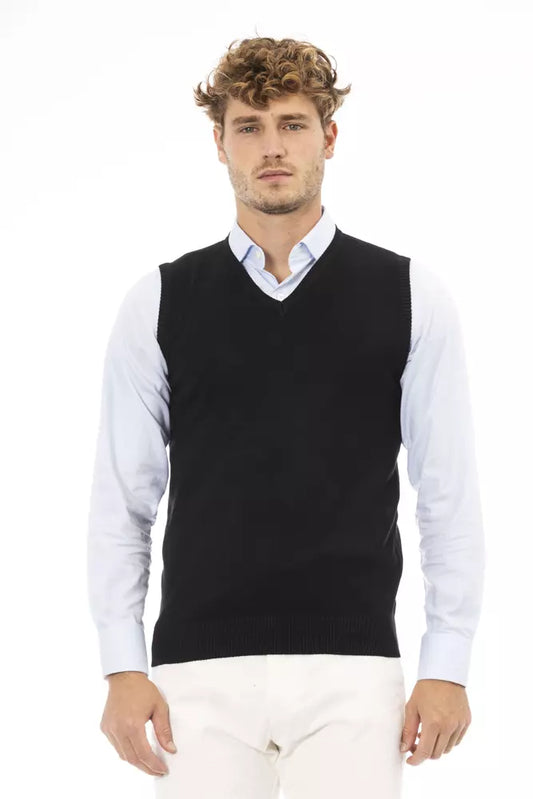  - Black Viscose Men Vest