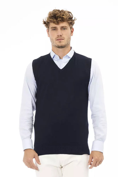  - Blue Viscose Men Vest