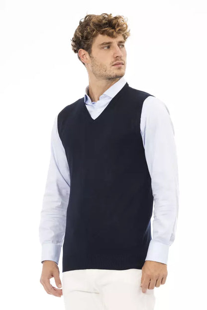  - Blue Viscose Men Vest