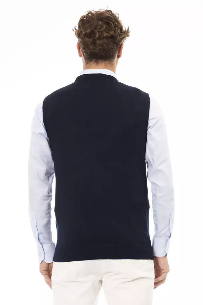  - Blue Viscose Men Vest