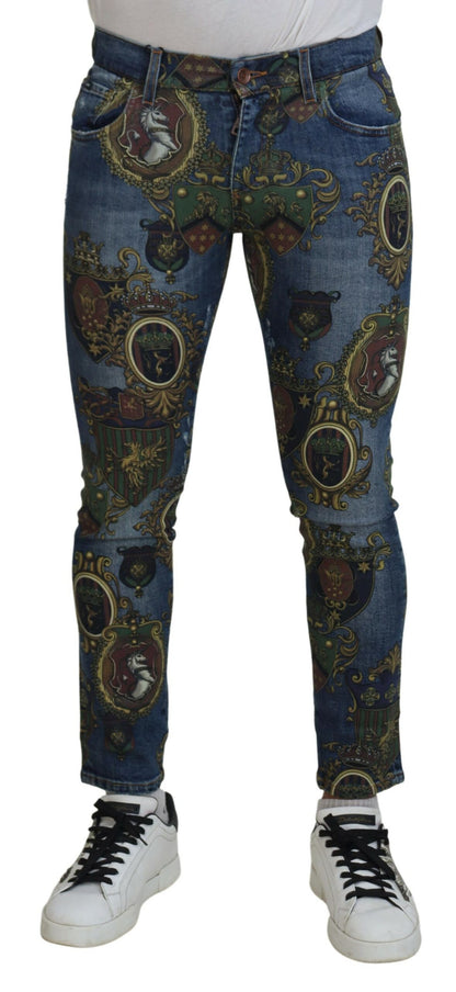  - Elegant Slim-Fit Printed Denim Jeans