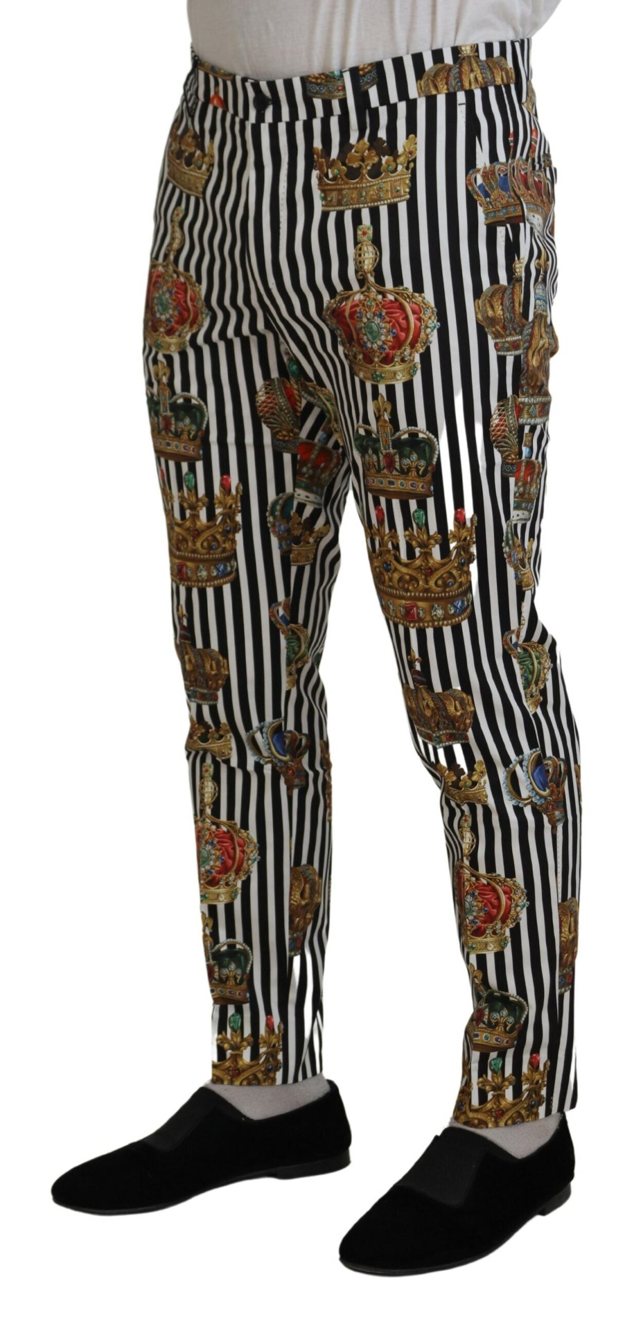  - Elegant Gold Crown Stripe Chino Pants