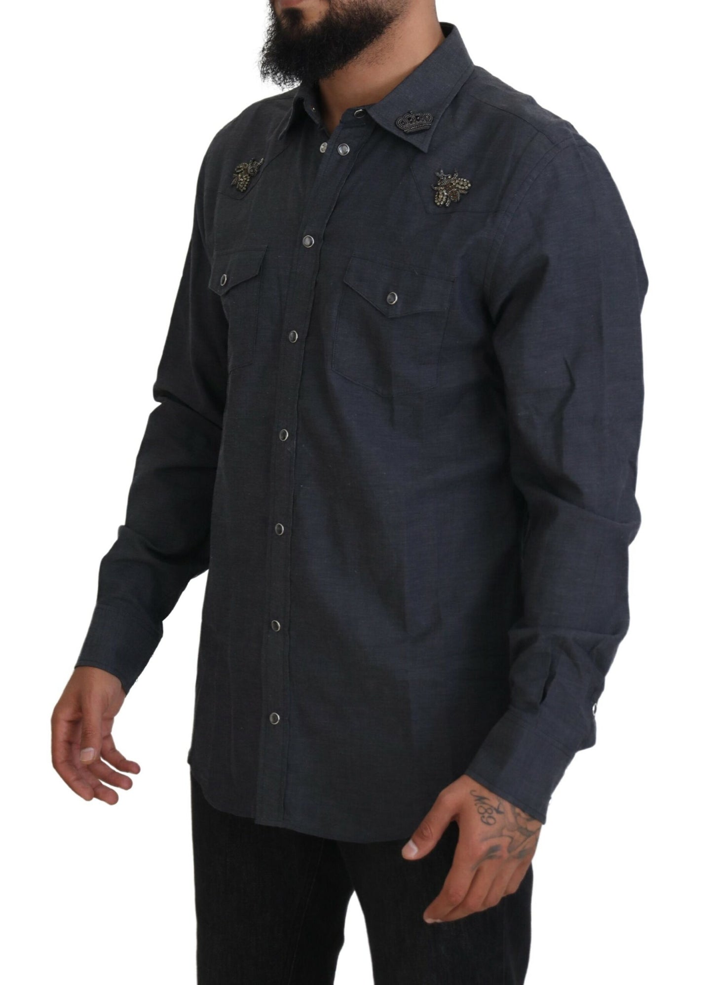  - Elegant Slim-Fit Blue Denim Casual Shirt