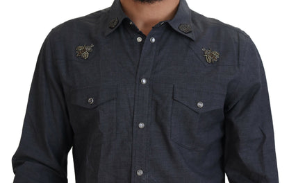  - Elegant Slim-Fit Blue Denim Casual Shirt