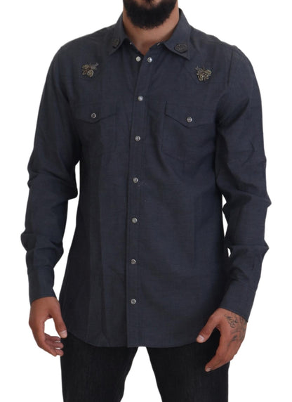  - Elegant Slim-Fit Blue Denim Casual Shirt