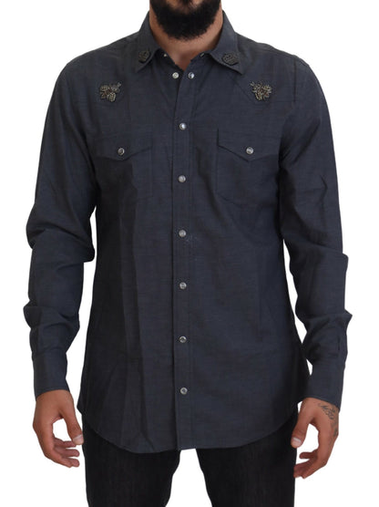  - Elegant Slim-Fit Blue Denim Casual Shirt