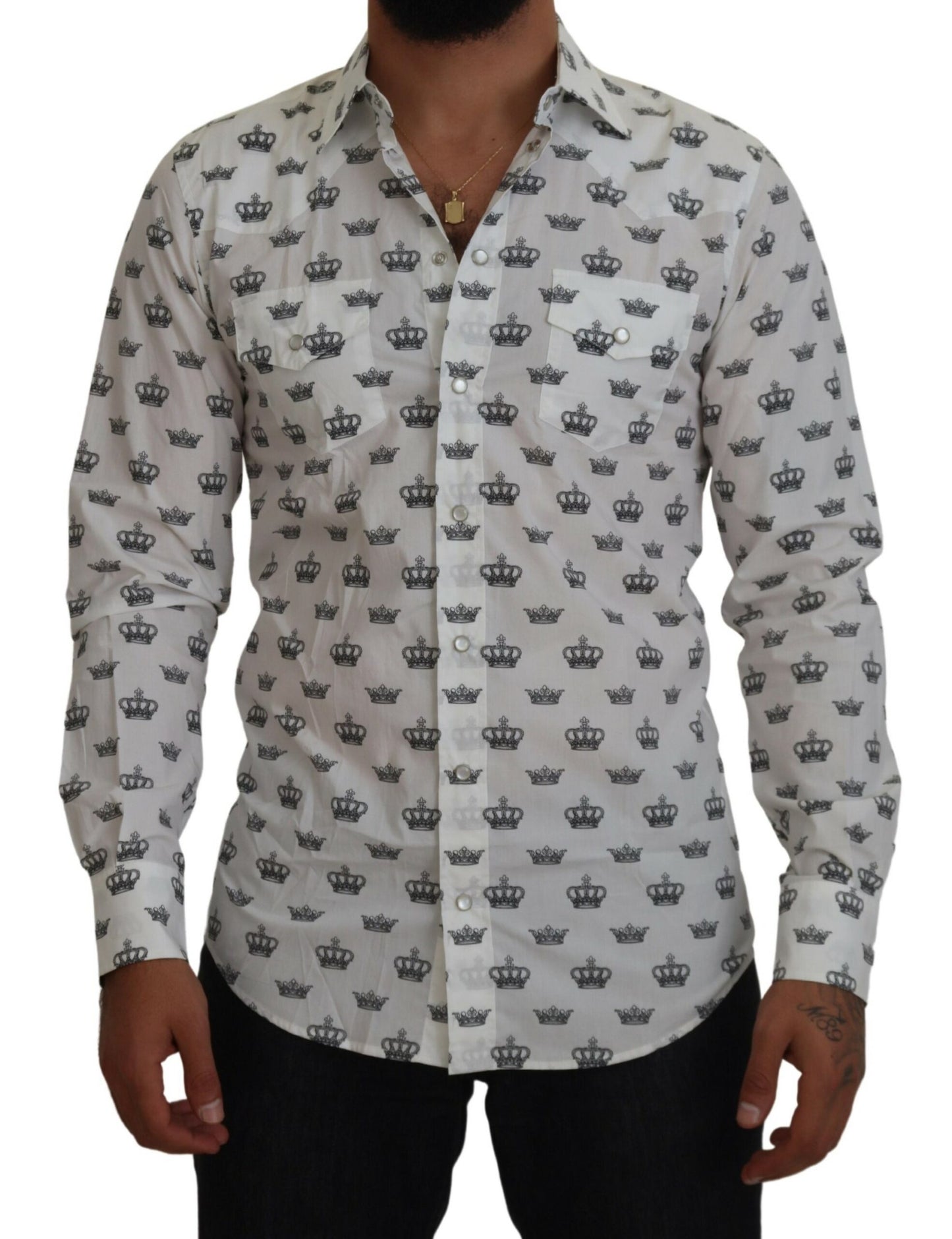  - Slim Fit Crown Print Dress Shirt