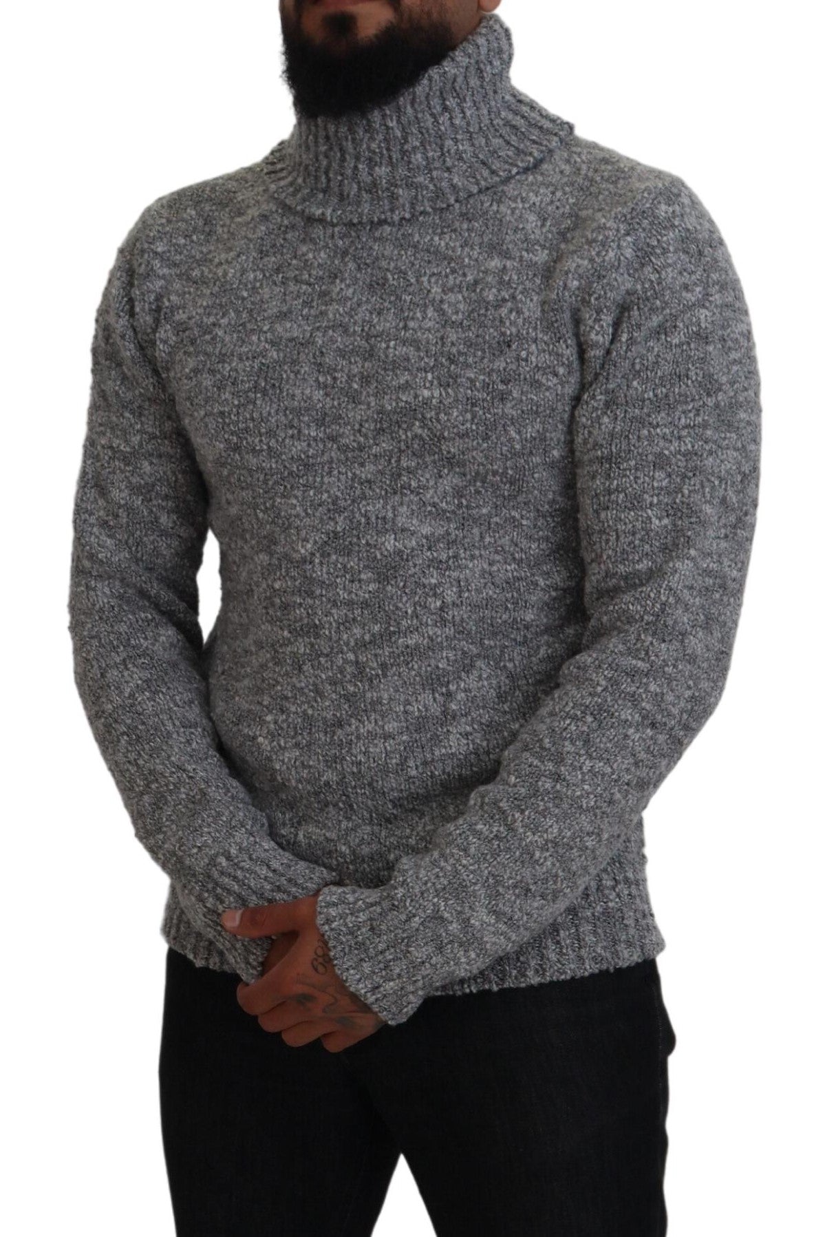  - Elegant Gray Wool-Blend Turtleneck Sweater