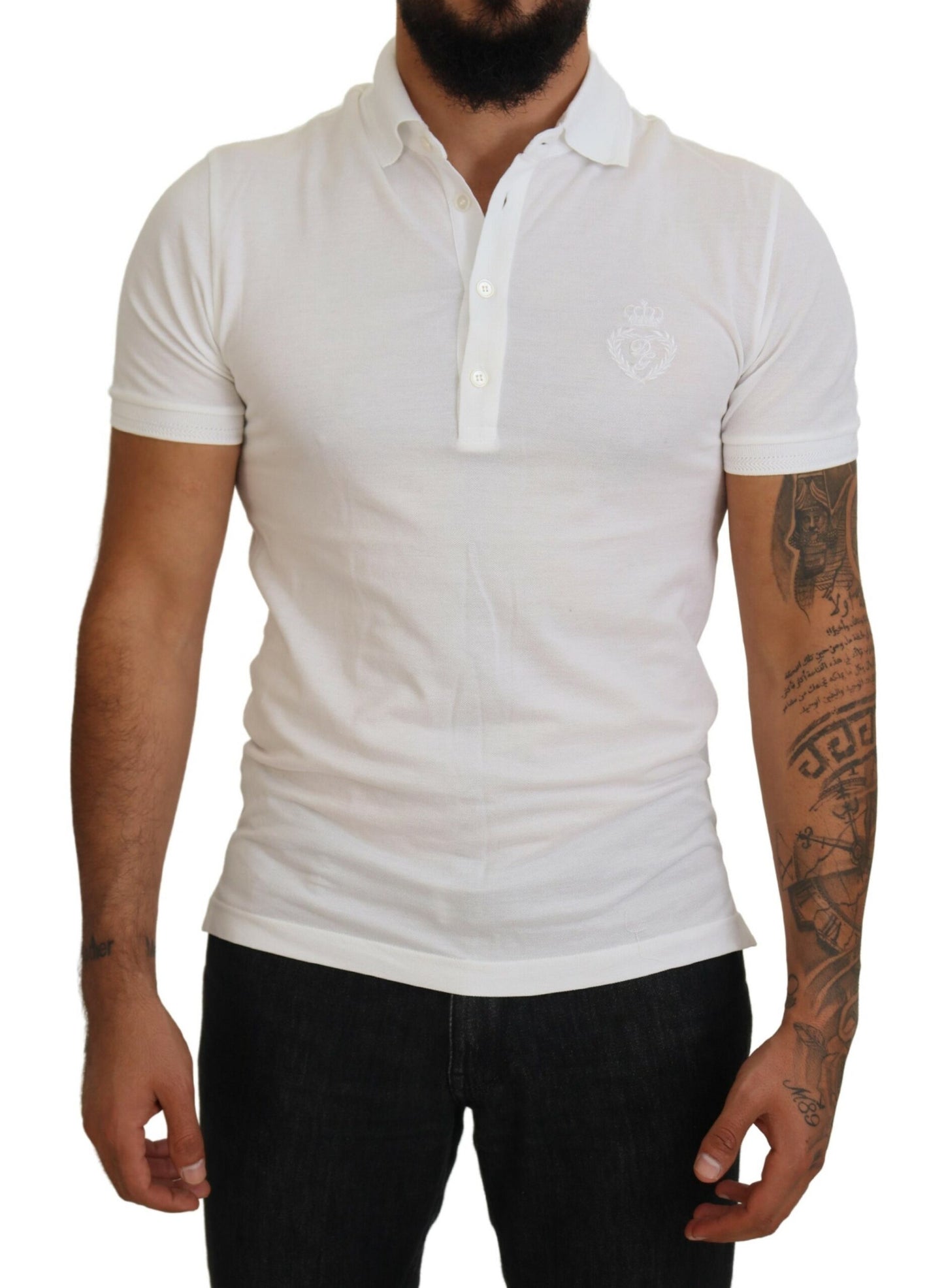  - Elegant White Cotton Blend Polo