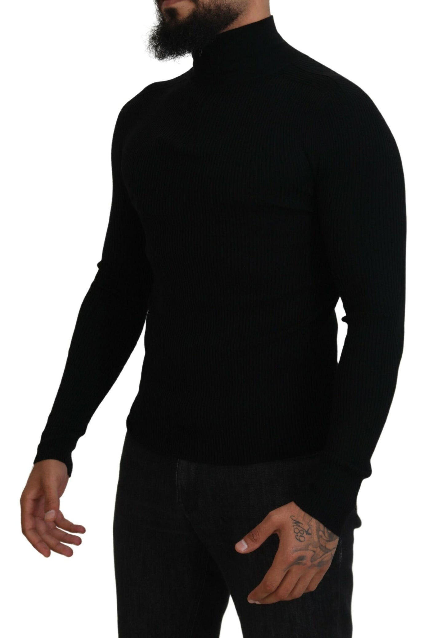  - Elegant Black Wool Half Zip Turtleneck Sweater