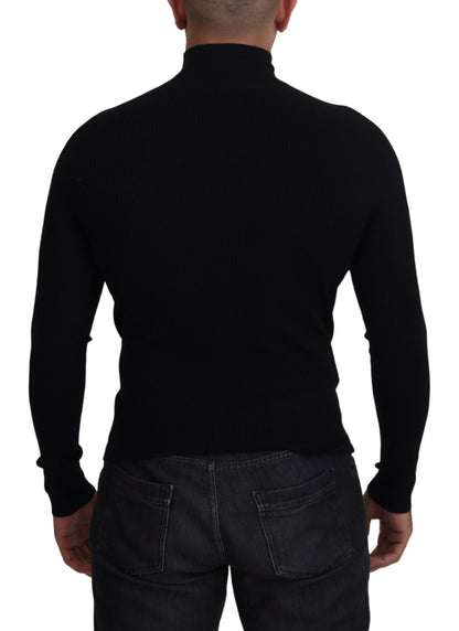  - Elegant Black Wool Half Zip Turtleneck Sweater