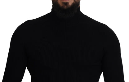  - Elegant Black Wool Half Zip Turtleneck Sweater