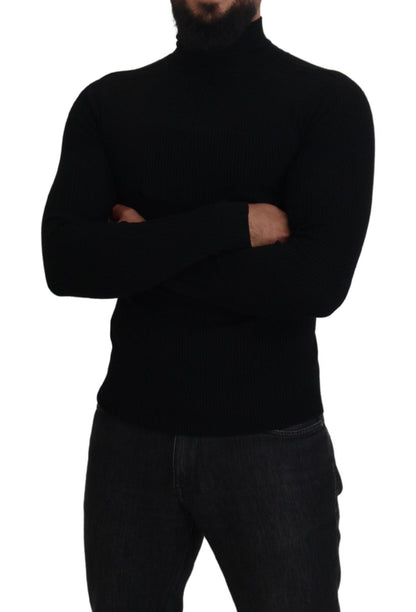  - Elegant Black Wool Half Zip Turtleneck Sweater