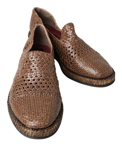  - Elegant Leather Slipper Loafers in Brown