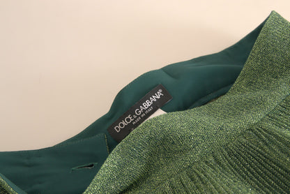  - Enchanting Metallic Green Pleated A-Line Skirt