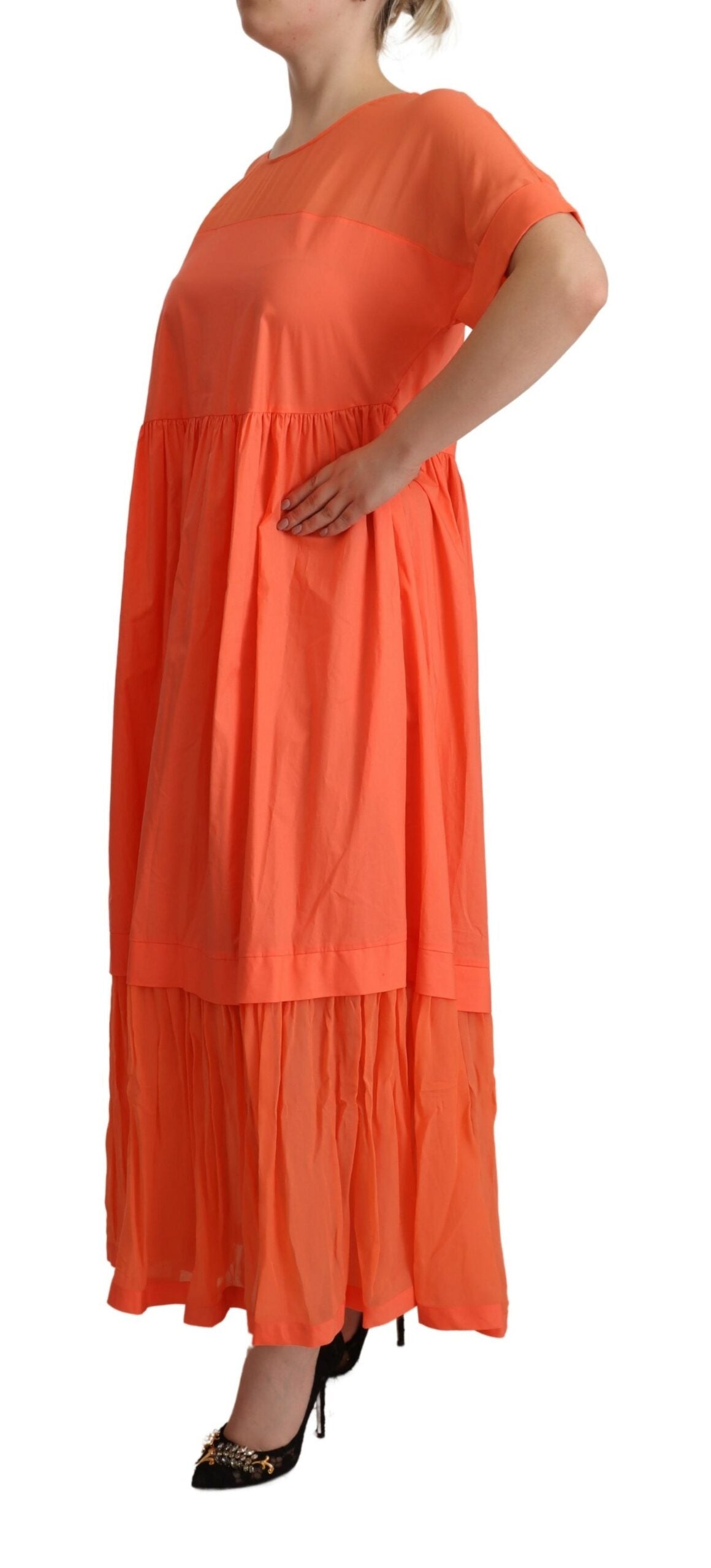  - Elegant Coral Maxi Dress with Short Sleeves