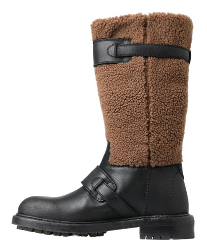  - Black Shearling Leather Long Boots